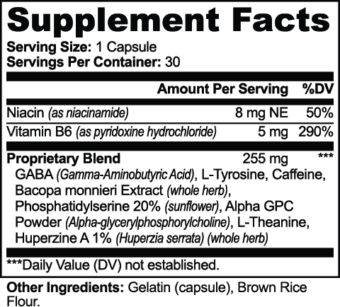 VELI Cognitive Support Capsules Supplement Facts panel