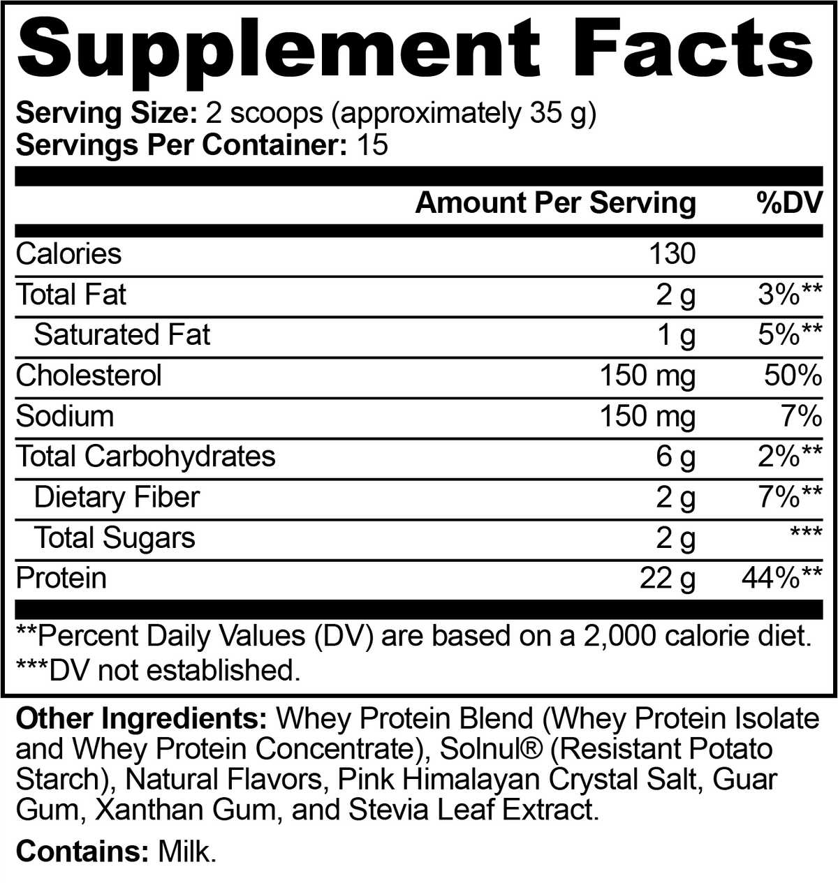 VELI Performance Whey Protein Blend Chocolate Supplement Facts panel