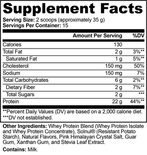 VELI Performance Whey Protein Blend Chocolate Supplement Facts panel