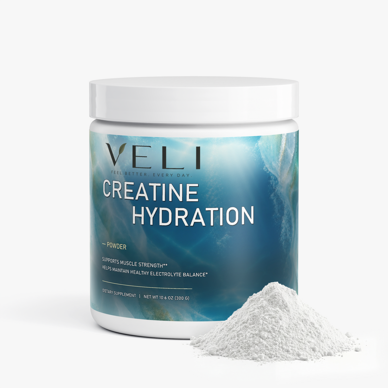 VELI Creatine Hydration Powder container, angled view