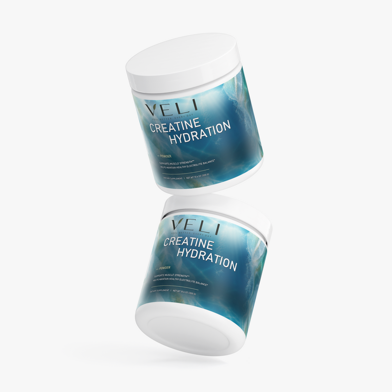 VELI Creatine Hydration Powder packaging detail, alternate view