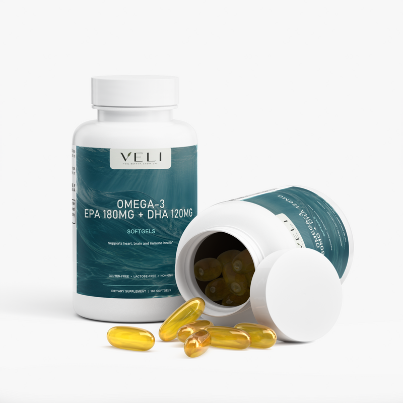 Omega-3 EPA 180mg + DHA 120mg by VELI, packaging detail, view 2