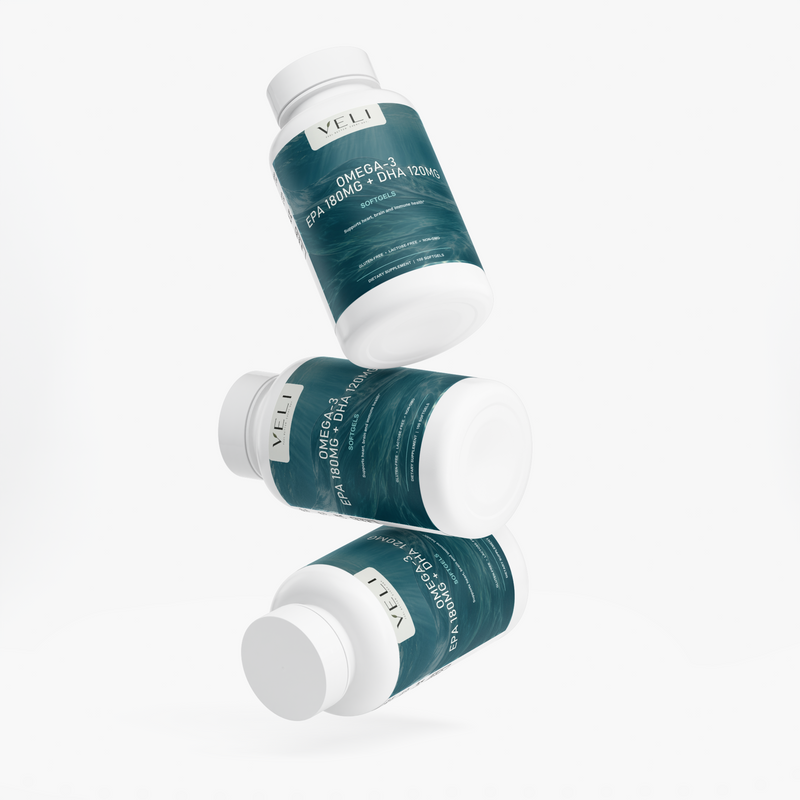 Omega-3 EPA 180mg + DHA 120mg by VELI, packaging detail, view 3