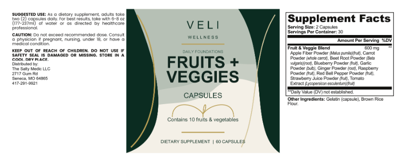 VELI Fruits + Veggies Capsules full label with facts, directions and warnings