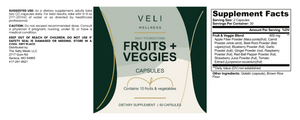 VELI Fruits + Veggies Capsules full label with facts, directions and warnings