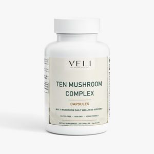 VELI Ten Mushroom Complex Capsules bottle, front view