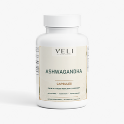 VELI Ashwagandha Capsules bottle, front view