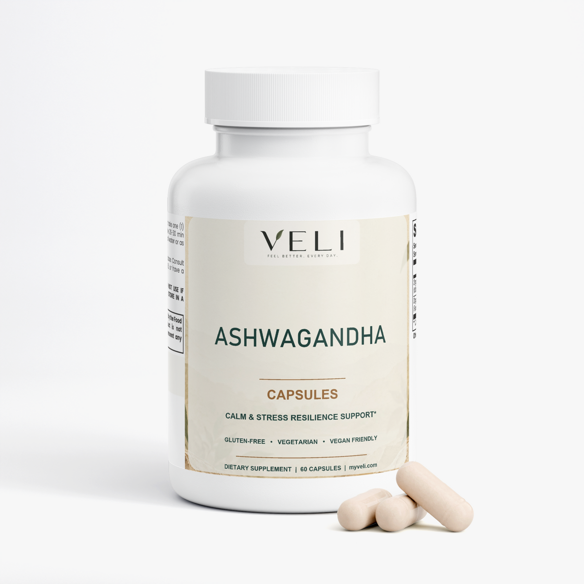 VELI Ashwagandha Capsules bottle detail