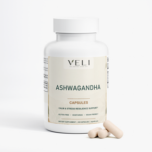 VELI Ashwagandha Capsules bottle detail