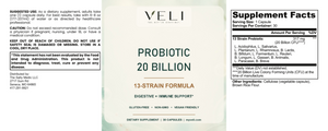 VELI Probiotic 20 Billion Capsules full label with facts, directions and warnings