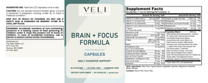 VELI Brain + Focus Formula Capsules full label with facts, ingredients, directions and warnings