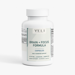 VELI Brain + Focus Formula Capsules bottle, front view