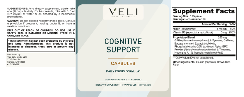 VELI Cognitive Support Capsules full label with facts, ingredients, directions and warnings