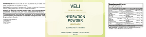 VELI Hydration Powder Lemonade full label with facts, ingredients, directions and warnings