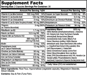 VELI Brain + Focus Formula Capsules Supplement Facts panel