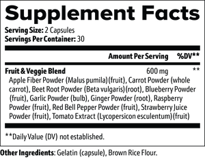 VELI Fruits + Veggies Capsules Supplement Facts panel