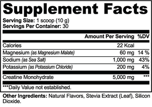 VELI Creatine Hydration Powder supplement facts panel