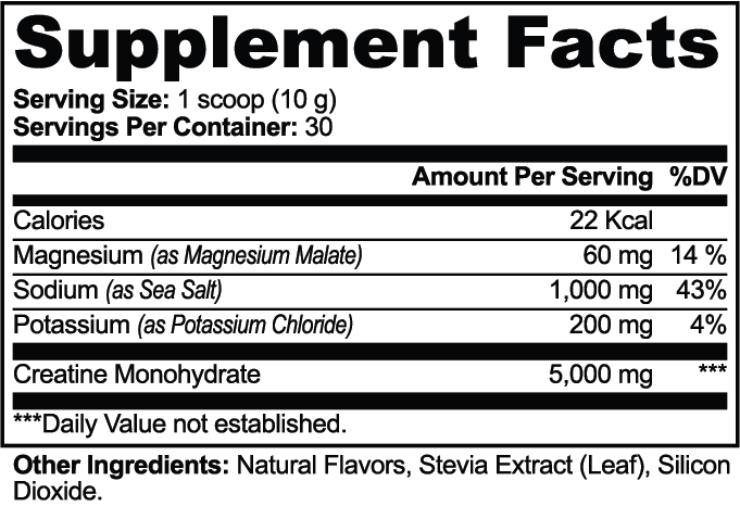 VELI Creatine Hydration Powder supplement facts panel