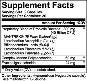 VELI Probiotic 40 Billion + Prebiotics Capsules Supplement Facts panel