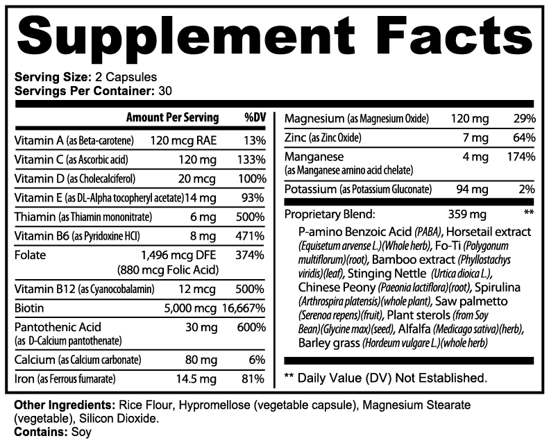 VELI Hair, Skin + Nails Essentials Supplement Facts panel