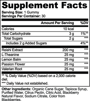Reishi Relax Gummies by VELI, facts panel