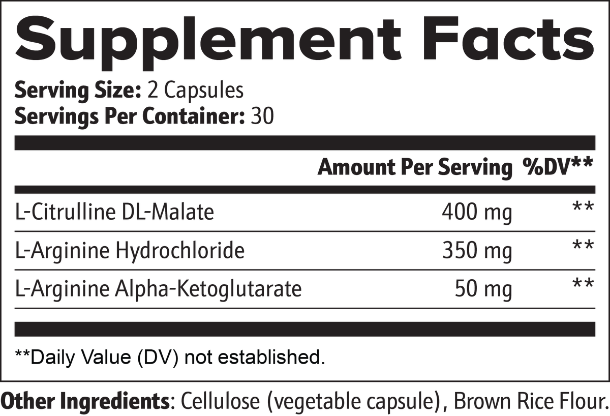 VELI L-Citrulline & L-Arginine Stack Capsules Supplement Facts panel