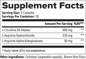VELI L-Citrulline & L-Arginine Stack Capsules Supplement Facts panel