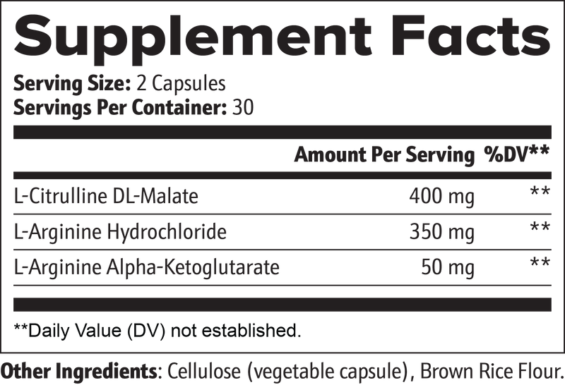 VELI L-Citrulline & L-Arginine Stack Capsules Supplement Facts panel