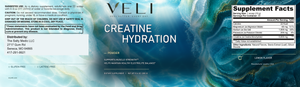 VELI Creatine Hydration Powder full product label with facts, directions and warnings