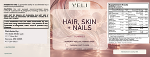 Hair, Skin & Nails Gummies by VELI, full label with facts, directions and warnings