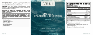 Omega-3 EPA 180mg + DHA 120mg by VELI, full label with facts, directions and warnings