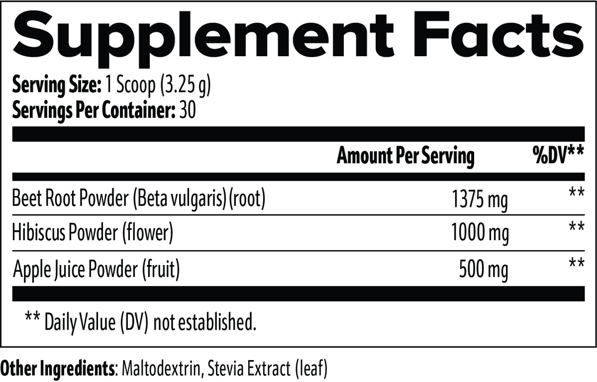 VELI Beetroot Powder Supplement Facts panel