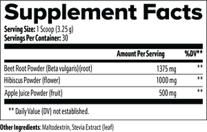 VELI Beetroot Powder Supplement Facts panel