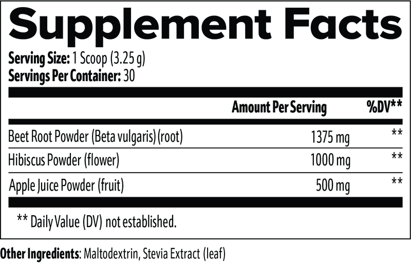 VELI Beetroot Powder Supplement Facts panel